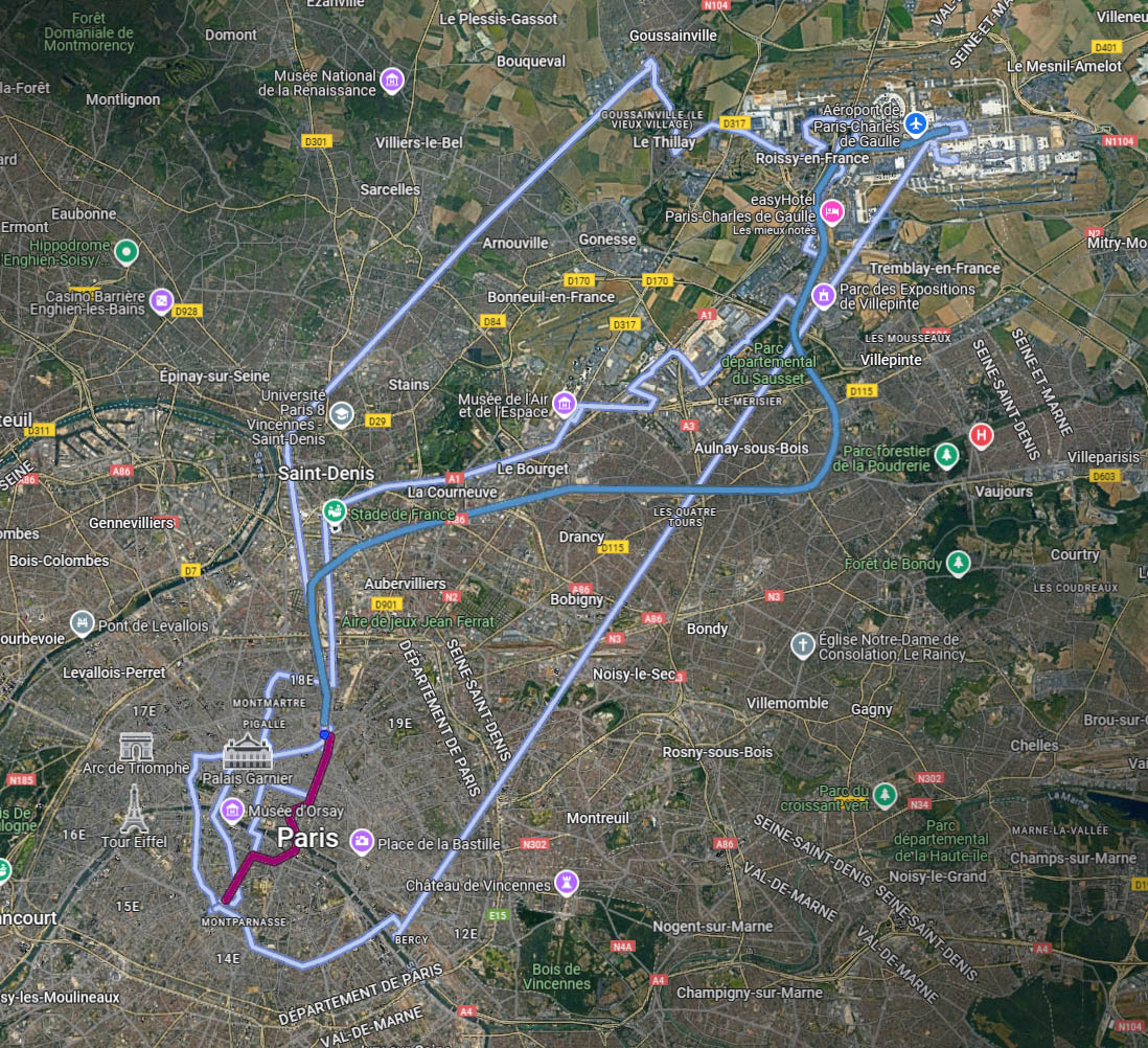 Itinéraire Paris Montparnasse pour l'aéroport Charles de Gaulle